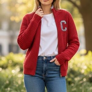 Roots Women’s Lambswool Full Zip Cardigan Olympic Winter Sweater Sz XL Canada